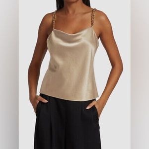 🆕 Alice + Olivia Women's Beige Harmon Chain Strap Satin Camisole Top